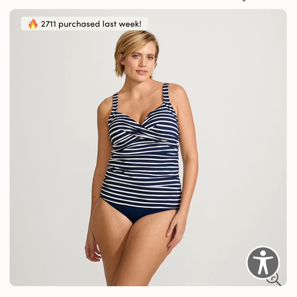Lands’ End Striped Underwire Tankini Top Navy Blue/White NWT - Size 18DD